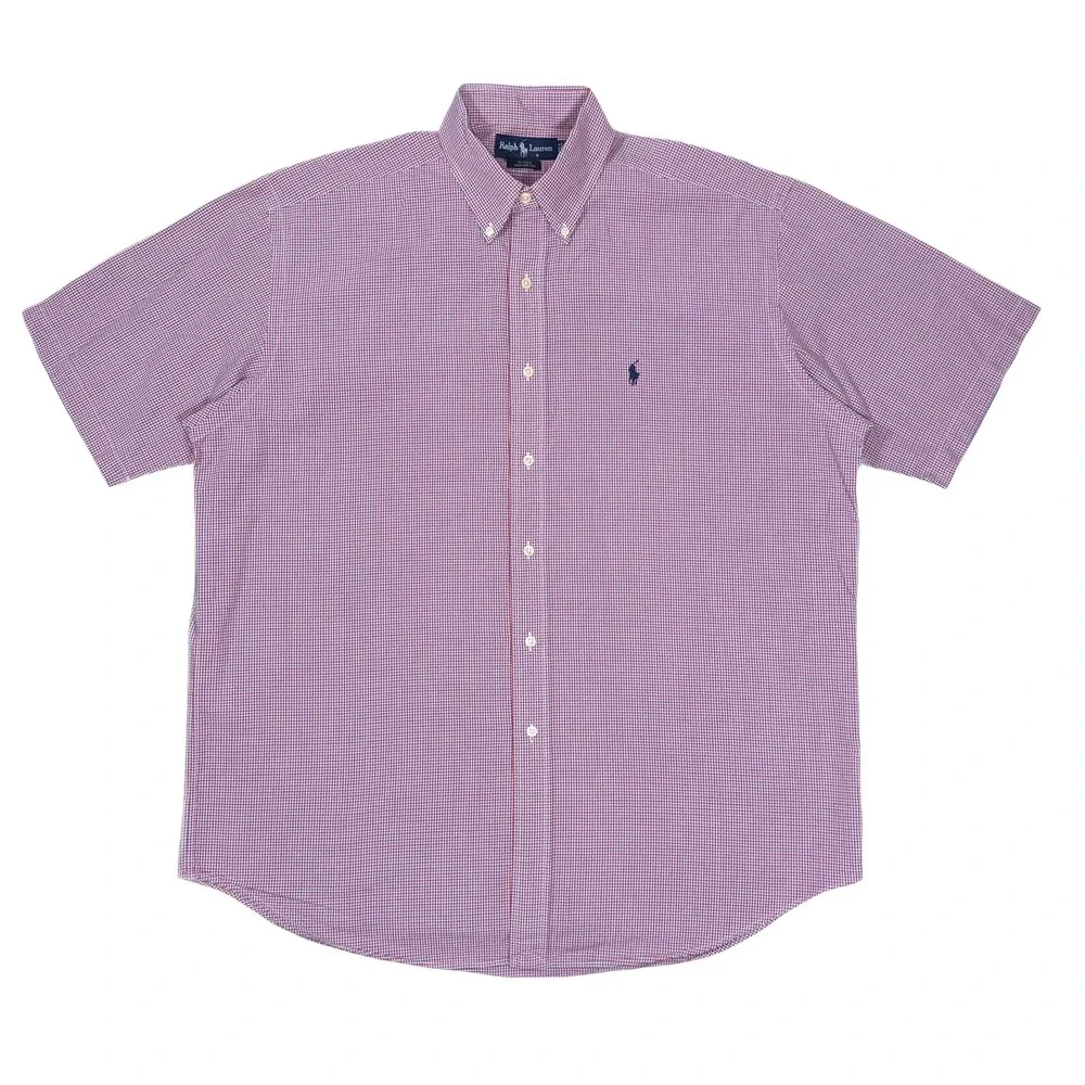 Ralph Lauren Blake Shirt Mens L Red Blue Gingham Check Short Sleeve‎ Button Down